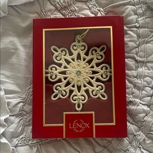 Lenox Cream Snowflake Ornament with Gold and Blue Accents